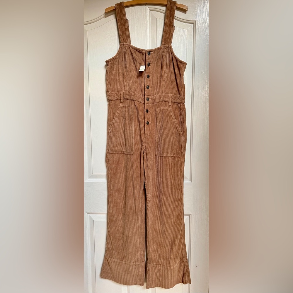 Aerie Wide Leg Corduroy Overalls Womens Large Cinnamon Brown Boho NWT - Picture 2 of 11